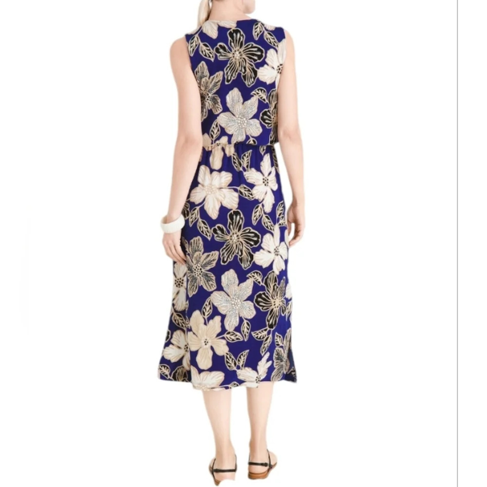 Chico's Travelers Classic Floral Print Drawstring Dress Blue Size Large Petite - Picture 2 of 9